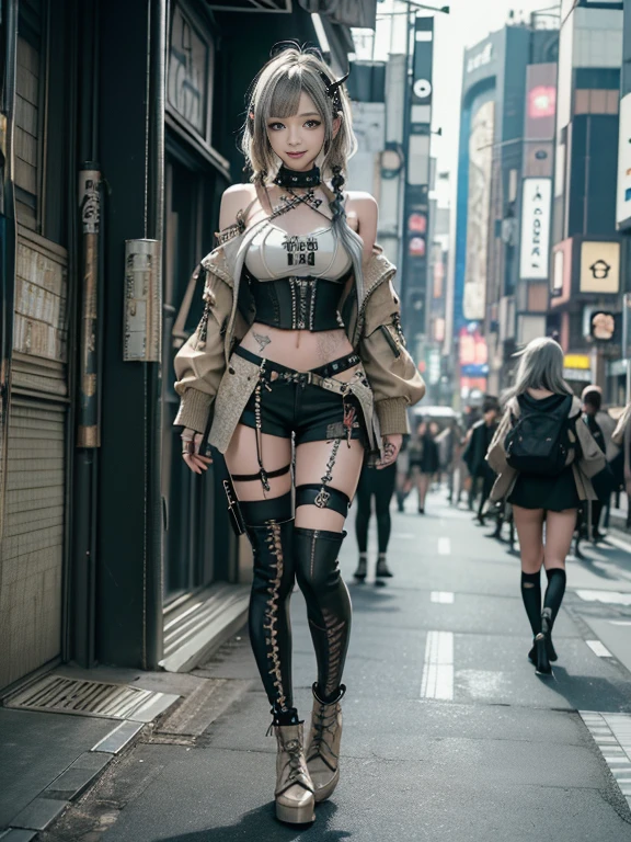 (5, 5:1.5)、(Full body image:1.2)、(Smiling with teeth showing:1.3),(Shibuya Gal:1.5)、(Beautiful gravure model:1.5)、(Neo-Goth Fashion:1.5)、(Punk rock visual kei:1.5)、(Olive and beige off-the-shoulder hoodie, Adorned with delicate silver jewelry.:1.5)、(Beige and white corset with delicate design:1.4)、(Olive and white snakeskin bodysuit:1.5)、(head band:1.3)、(Beige and olive knee socks:1.4)、Embellished collar and long boots、(I&#39;m Snake print underwear for sale.:1.4)、(Long eyelashes:1.3)、(20-year-old)、((Highest quality、8k、masterpiece:1.3))、Slim and beautiful abs:1.3、(Hairstyle Casual、Beautiful boobs:1.1)、(Doing an aerobics pose:1.3)、dress:1.1、Super small face、Narrow eyes、double eyelid、A sloppy smile、Full Body Evian、Dynamic Angle、close、CPL Filter、Blurred Background、Bokeh、Blue Hour、Detailed face and skin texture、Detailed eyes、,(Twin tails:1.3)、(Black brown hair:1.3)、Idol Sculpture、(The background is a bright and glamorous fashion show stage..:1.3)、(Slimming your legs:1.4)、(The body is slim:1.3)、(clavicle:1.1)
