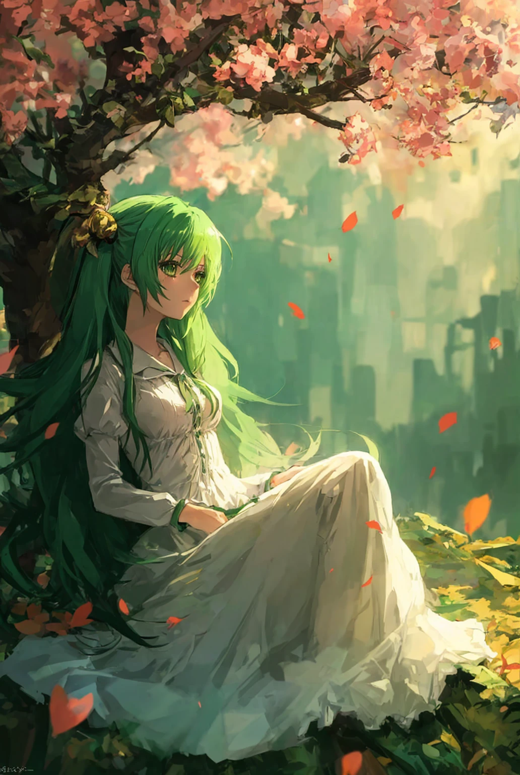 Anime girl with Green hairs