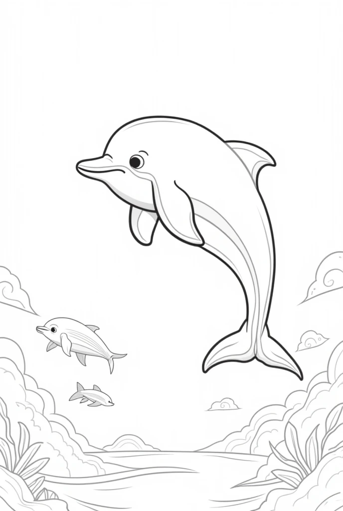 A dolphin in the sea for s Coloring book with no color