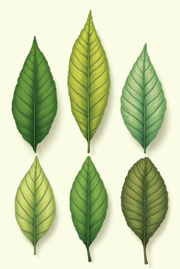 Draw me a 5 different sets of Lagundi leaf with different  patterns 