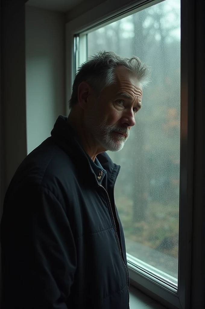A man looking throughout the window and look shock in what in the outside IN ANIMATED