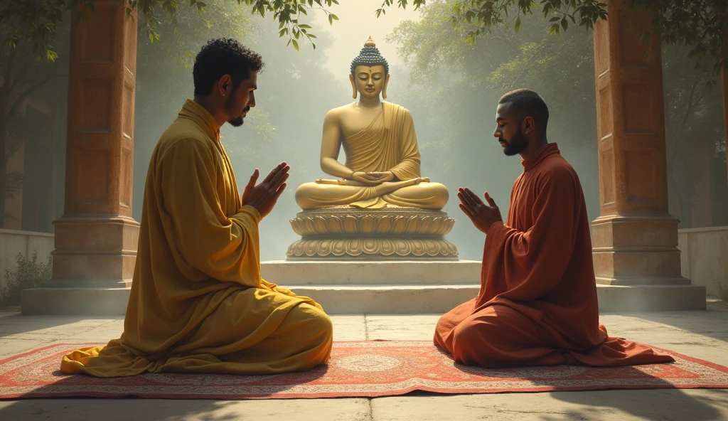 A man paying obeisance to Gautam Buddha.