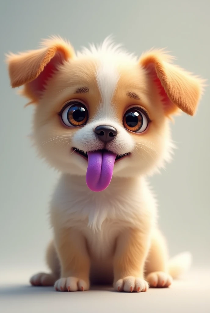 cute dog, with a confused and scary expression, with big beautiful eyes and a purple tongue sticking out