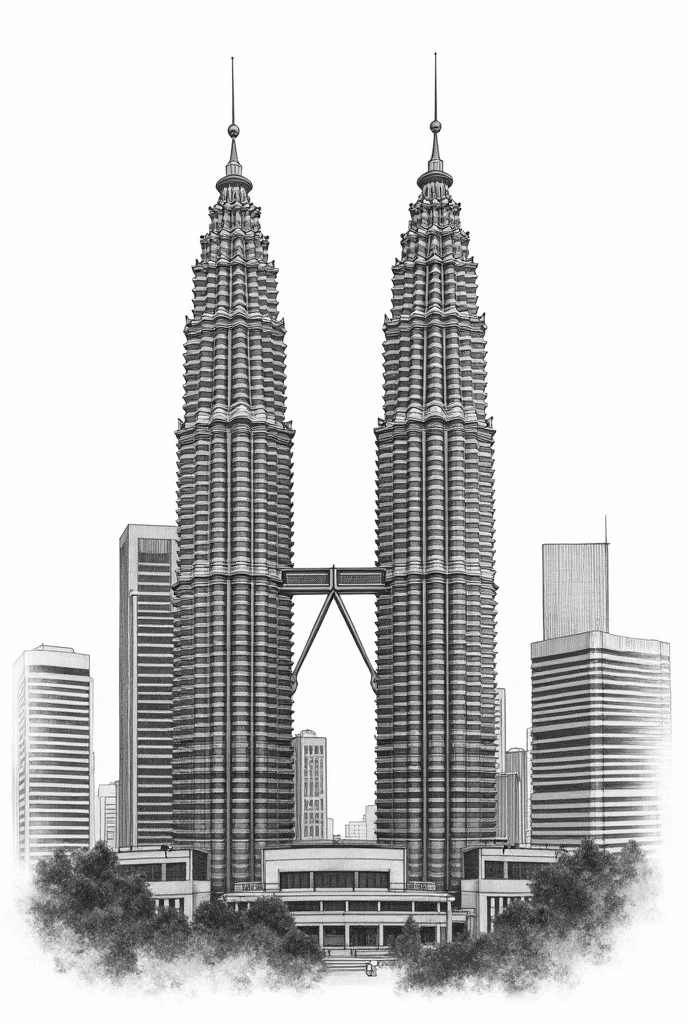 twin tower Malaysia in pen drawing 