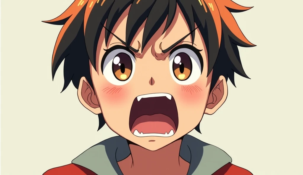 Anime boy, shouted face expression, full size photo 