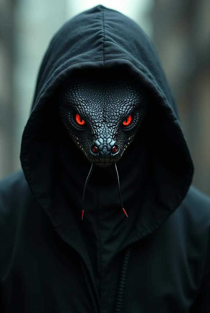a black mamba with red eyes in the shape of the hacker group anonymous, hyper realistic, highly detailed, 8k, photorealistic, intricate details, dynamic pose, dramatic lighting, dark and gritty atmosphere, muted color palette, moody and sinister, striking and imposing, masterpiece
