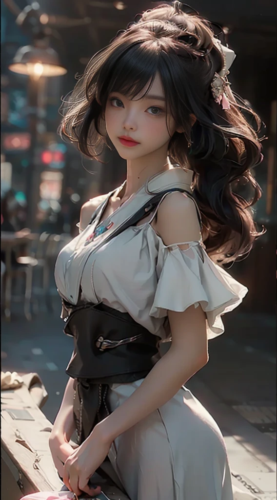 ((Best Quality)), ((Masterpiece)), (Detail: 1.4), 3D, Beautiful Cyberpunk Female Image, HDR (High Dynamic Range), Ray Tracing, NVIDIA RTX, Super Resolution, Unreal 5, Subsurface Scattering, PBR Texture, Post-Processing, Anisotropic Filtering, Depth of Field, Maximum Sharpness and Sharpness, Multi-layer Texture, Albedo and Highlight Mapping, Surface Coloring, Mitsu-Accurate Simulation of Material Interactions, Perfect Proportions, Octane Rendering, Two-color Light, Large Aperture, Low ISO, white balance, regular three-point, 8K RAW, beautiful bright pupils, off-the-shoulder clothes, fine pupils, delicate face and eyes, long eyelashes, blush, delicate and fluffy hair, pink lips, pure, cute, sweet girl, artistic sense, casual wear, high-end sense
