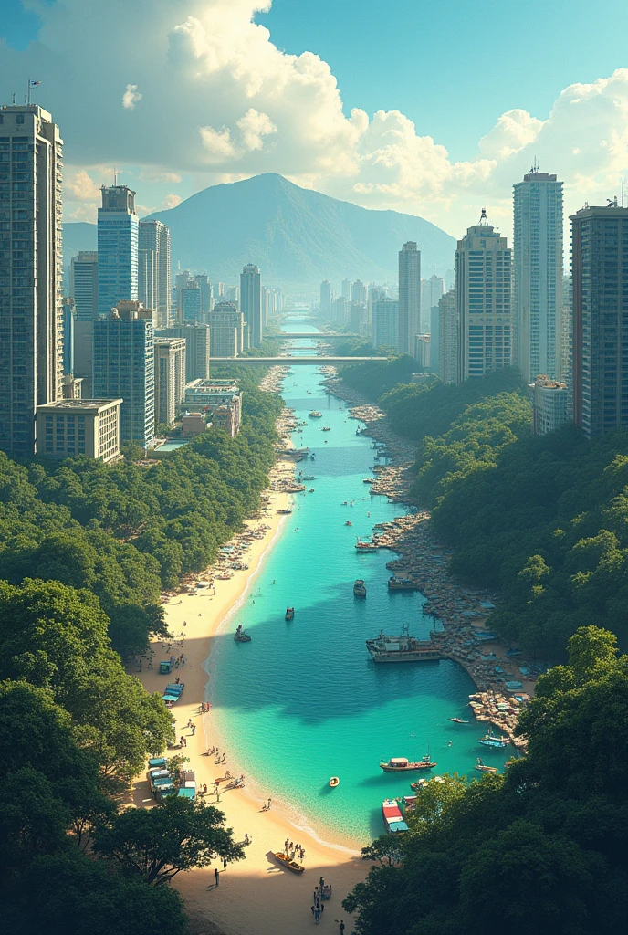 Please help create an image that includes both the good and bad sides of Chonburi in the next 100 years.