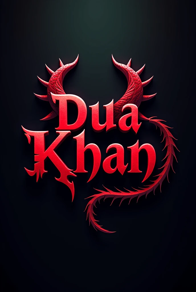 A red logotipe of Word "Dua Khan" with demons horns  and tail