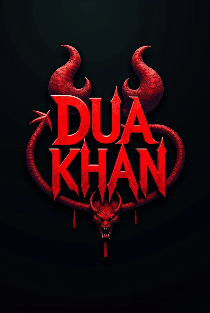 A red logotipe of Word "Dua Khan" with demons horns and tail