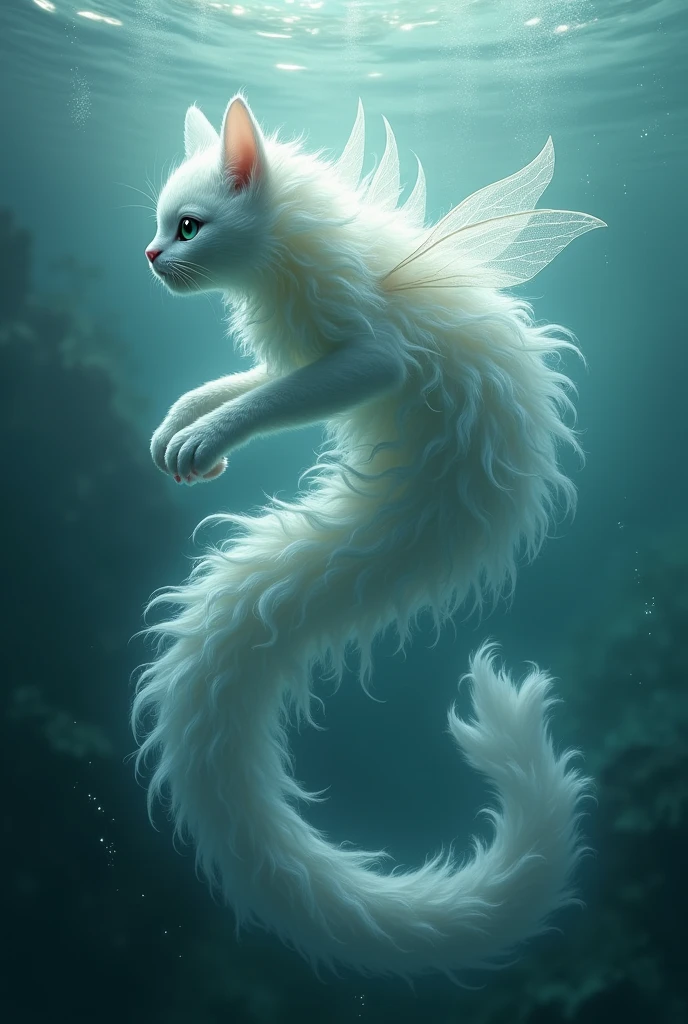 Draw a sea angel that is combined with cats fur and kinda looks like a snake