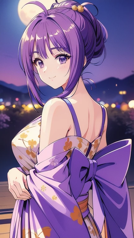 ((masterpiece, Highest quality, Highest quality, Official Art, beautifully、beautiful:1.2)),((masterpiece)),((Vibrant colors)),((Ayako Katagiri)),((A happy smile)),((kimono)),((looks fun)),(Shoulders exposed),(full moon),(Cherry Blossoms at Night),(2),(B Cup Bust),(Kyoto cityscape)