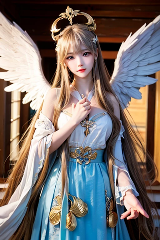 (RAW Photos:1.2), (Realistic), Beautiful detailed girl, Very detailed eyes and face, Beautiful and beautiful eyes, Large file size, High resolution, Very detailed, highest quality, [Tabletop:1.6], shape, Very detailed, The finer details, highest quality, 8k wallpaper, Cinema Lighting, 18歳の女godと15歳の女性天使2人, 雲の上のworld, 下着姿の女god, angel in underwear, I can see the white bra, White panties are visible, 女godのティアラ, Slender body, Circle of angels on the head,  Angel Wings, Immature body, Young Face, , fly in the sky, fluffy clouds, god々world, Happy expression, A mysterious sight, Fresh air