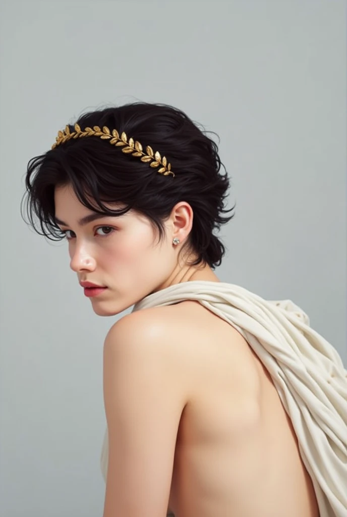 White Greek Tunic, golden laurel wreath on the head 