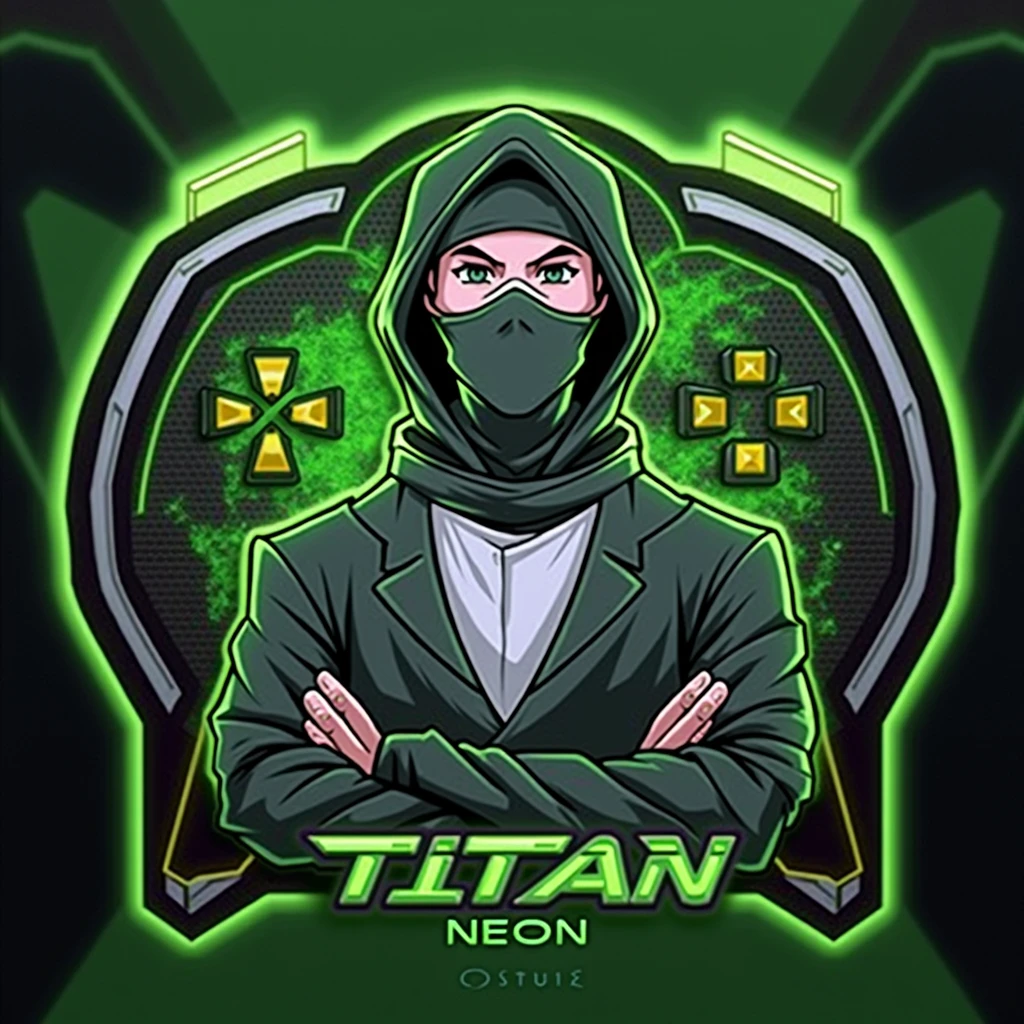 PROMPT This is a gaming logo that features the name "TITAN NEON" in a futuristic font and a golden color. and ninja Anime avtar, The logo also has a stylized controller icon and a logo in the background. The logo is designed to be attractive and eye-catching, and to appeal to gaming enthusiasts and YouTube viewers. I hope you like it. EDITING