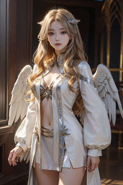A high-ranking angel with six pairs of wings。Gorgeous honey gold hair。Wavy long hair。Mysterious silver eyes。A beautiful god clothed in light々Standing。
Light shines from the sky、illuminated by a halo。