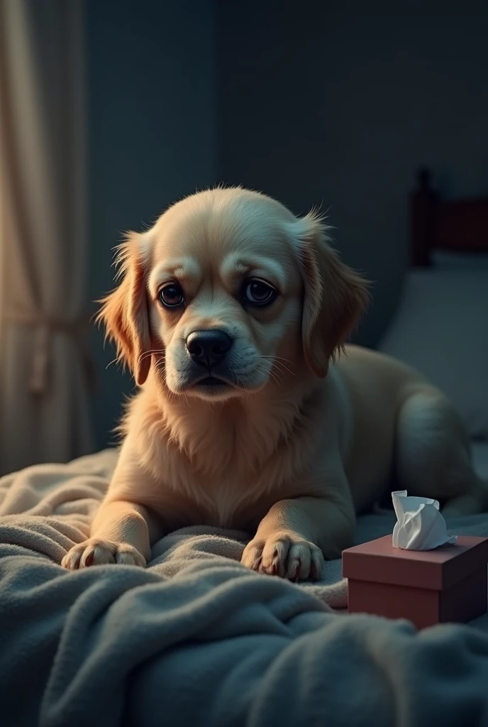 Create a image about a dog cough, sick