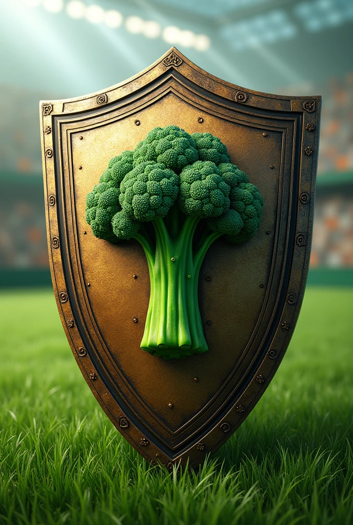 Generate a football shield that has the broccoli sign written on it