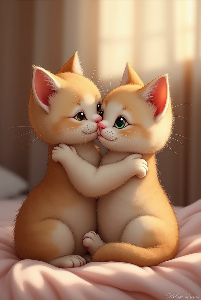 (photorealism:1.2), two cute cats cuddling and being in love