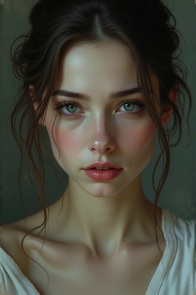 A cute woman who commands respect but with a sad look , Semi realism