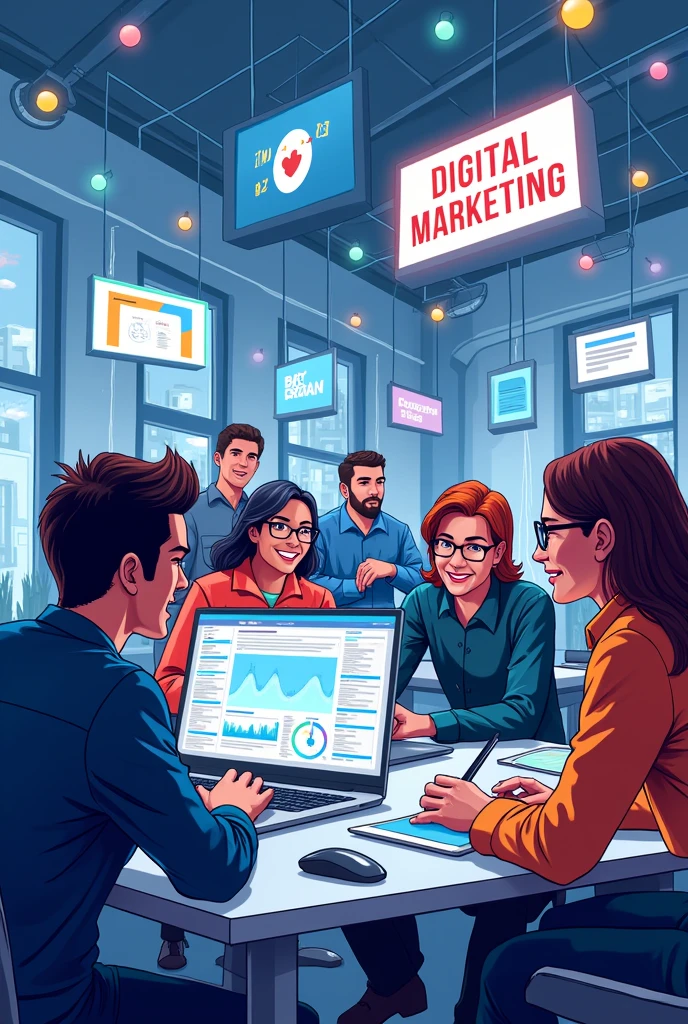 Marketing digitalen forma de historieta