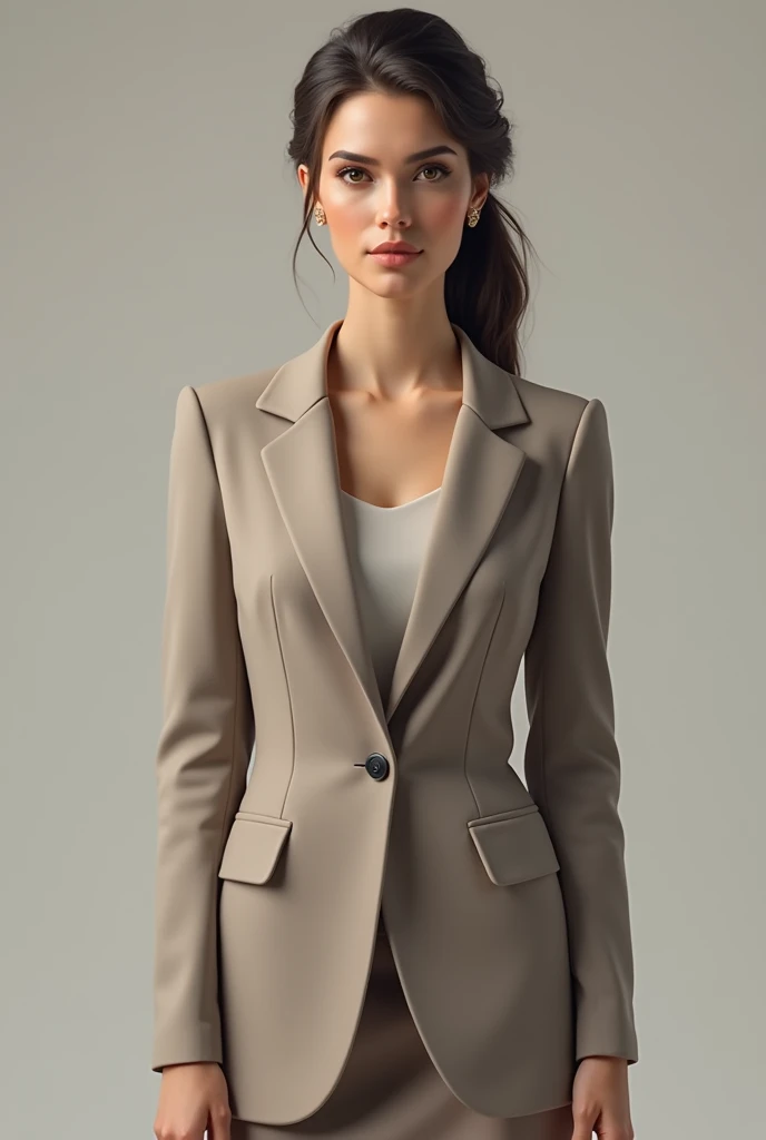 Create a realistic and more formal fuller portrait of a woman with a blazer