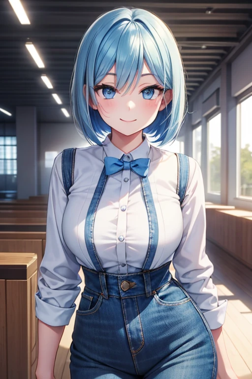 Women Dress Slim Blue Hair, bob, Working woman, smiling face, high resolution,