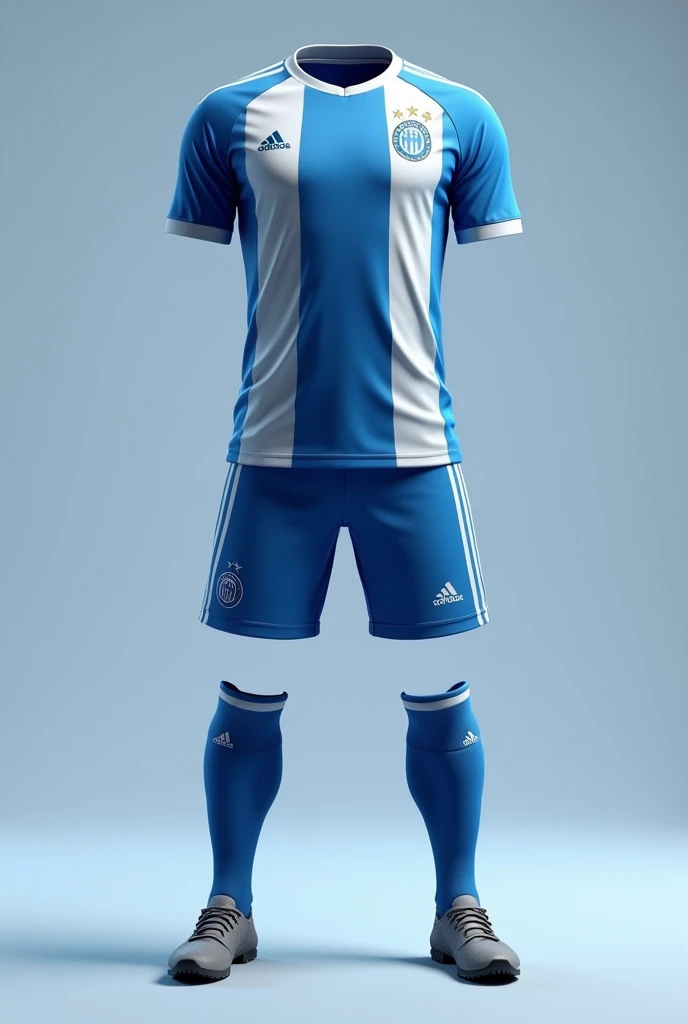create for me an image of a socceruniform with the colors blue and white