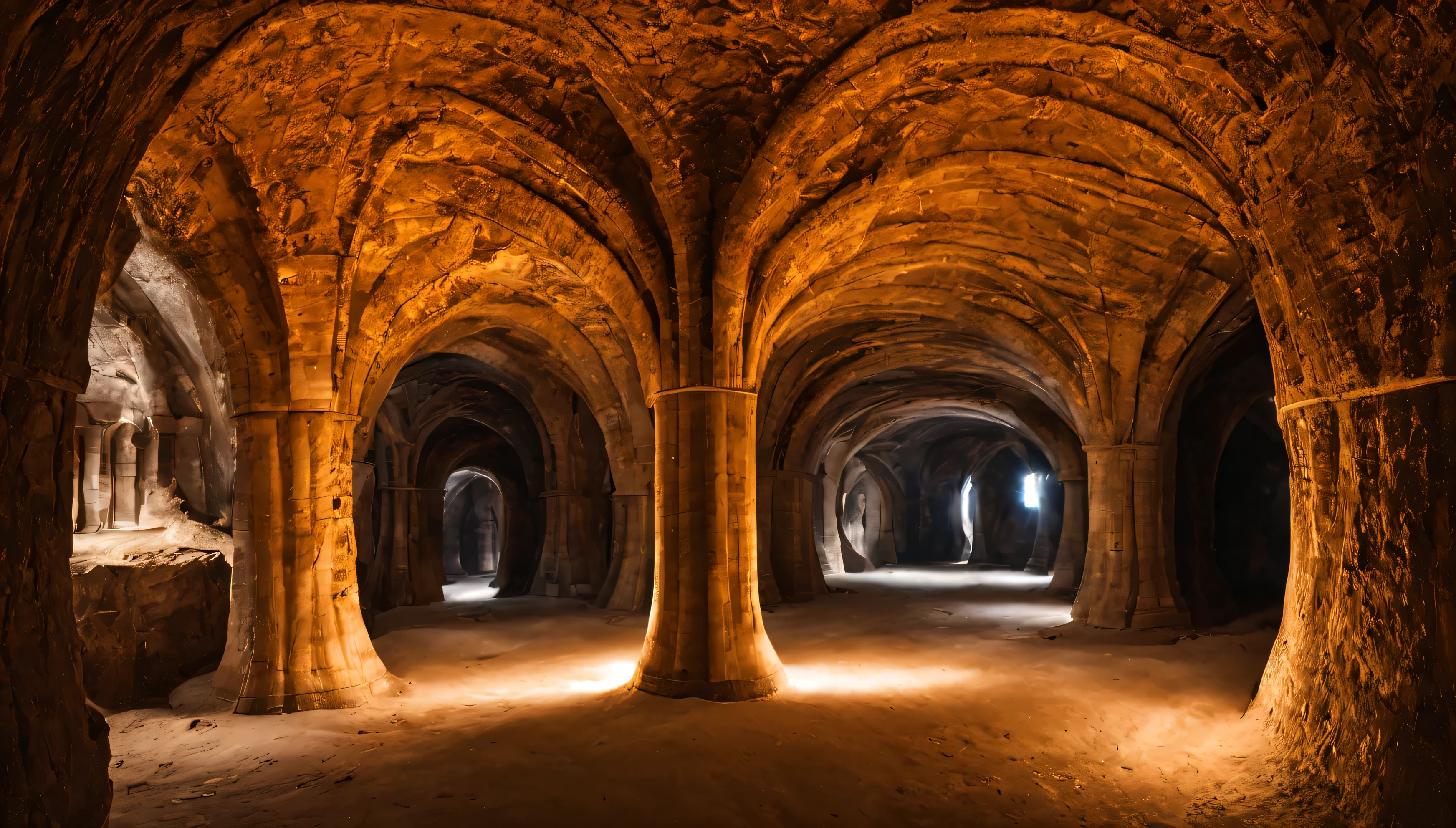 Subway, Somewhere underground there are secret places hidden, where the great ancient civilizations lived., show all the grandeur and harmony of the hidden underground places of ancient civilizations, underground stone tunnels and dungeon corridors, vaulted ceilings supported by dark marble columns, carved bas-reliefs and cornices, fantastic paintings on vaulted ceilings, beautiful design and minimalist richness, harmony of lines and soft curved shapes, fluorescent panels are hidden in the ceilings and illuminate the space evenly, cool light, Subway Places, hyper detail, pay attention to all the details of the furniture and decorations, emphasis on Subway Places, Poor lighting, twilight, hyper realist, professional photography of abandoned places for the international exhibition Subway, Canon EOS 6D Mark II RF 14-35mm F4L IS USM
