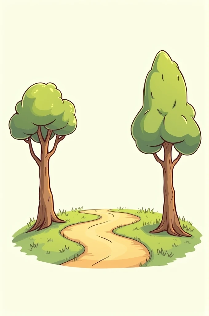 Cartoon of a road on the ground with two trees