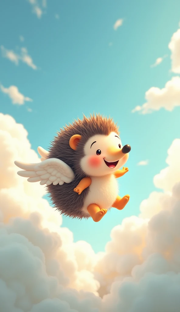 Cute hedgehog in a dream、Running around happily on fluffy clouds。Every time I step on the clouds with light steps、The clouds bounce gently、The hedgehog&#39;s smile becomes even brighter.。sudden、Small wings grow on your back、The hedgehog is surprised but happy as he flaps his wings and flies up into the sky.。Every time it flaps, the wind blows pleasantly、The hedgehog flies freely in the blue sky.。
