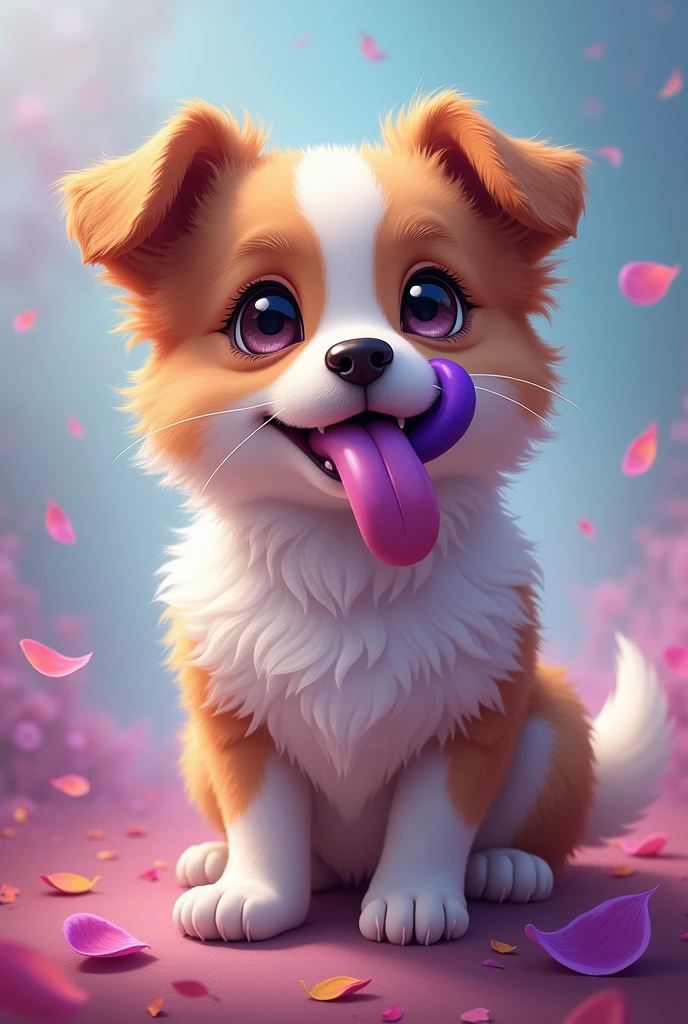 Create a image about a dog with purple tongue