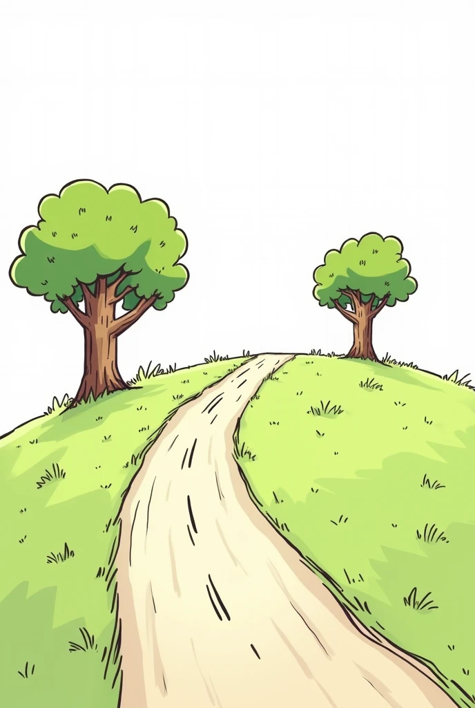 Cartoon of a road on the ground with two trees