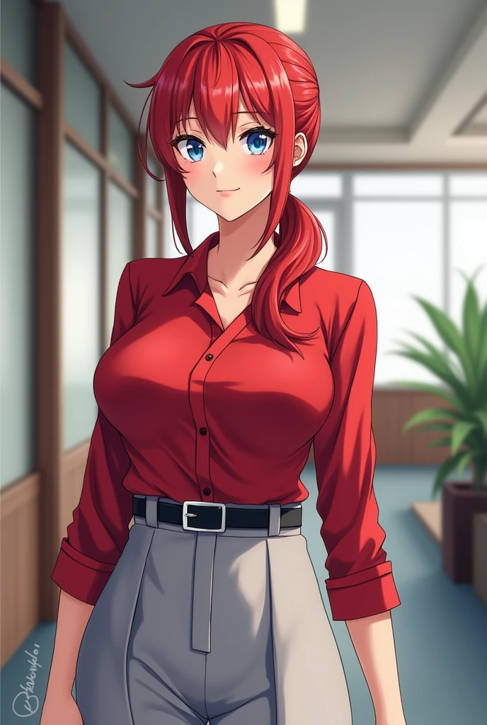 Anime Japanese woman, working woman, uniform, red hair, long hair ...