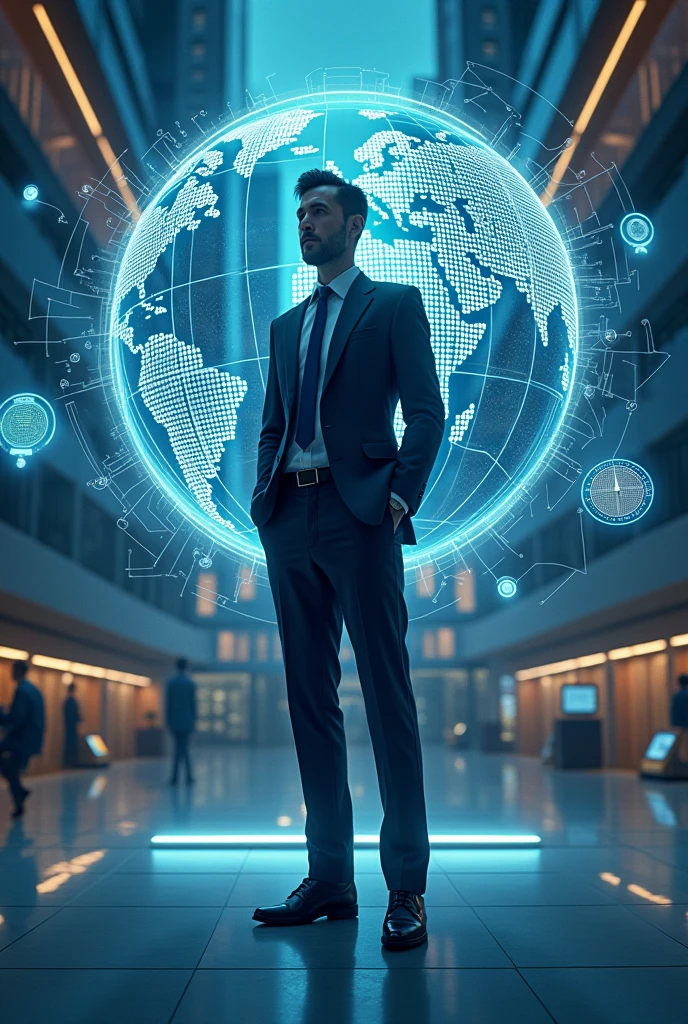 Generate an easy-to-follow image of what a career that merges diplomacy and criminology would look like in 10 years - an animated image that can be traced on paper