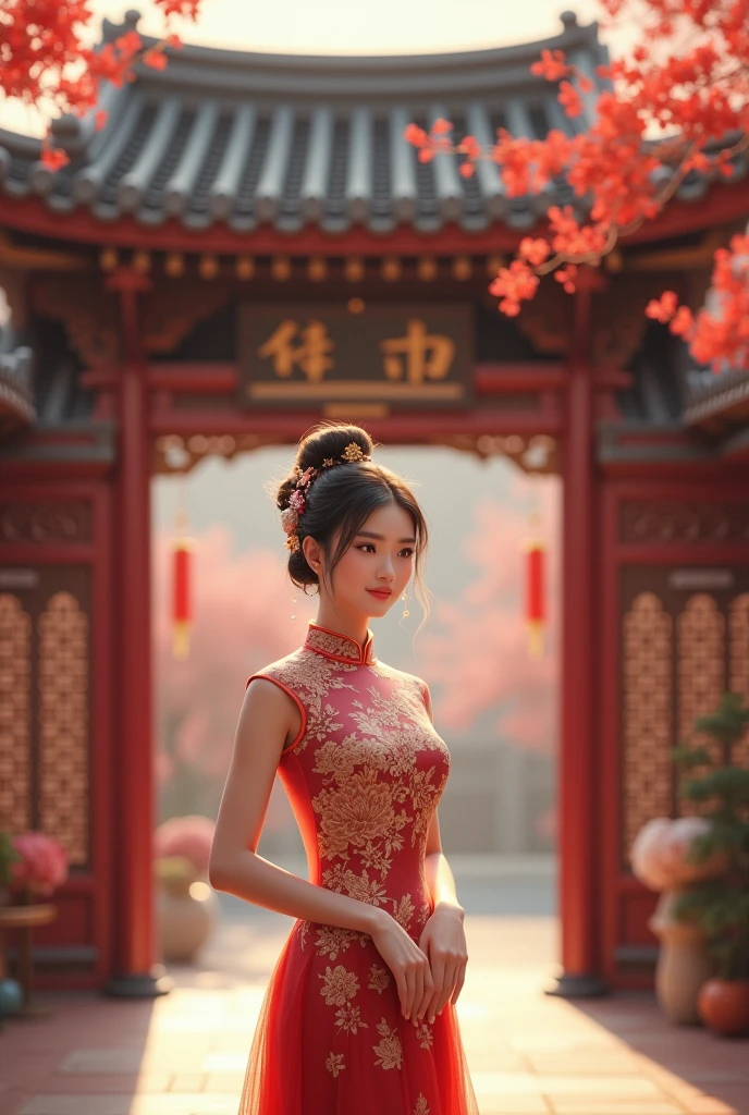 Art wedding one girls,the baground is shanghai house and wearing chiongsam and tradisional chinese dress