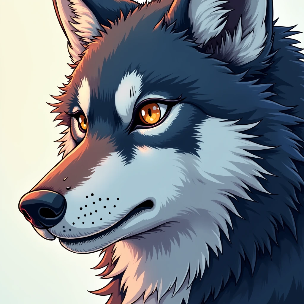 Close up of a wolf face, anime style, detailed