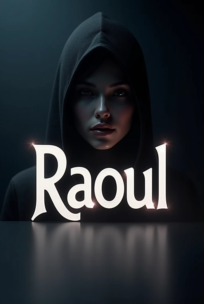 The background should be a dark gradient to keep the focus on the name «Raoul»and the person. Ensure that the lighting gives a soft glow to the edges of the A3D letter and casts subtle shadows to add depth