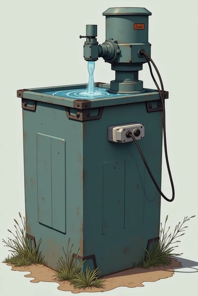make a water bucket with two by three and two meters high and that has an electric pump