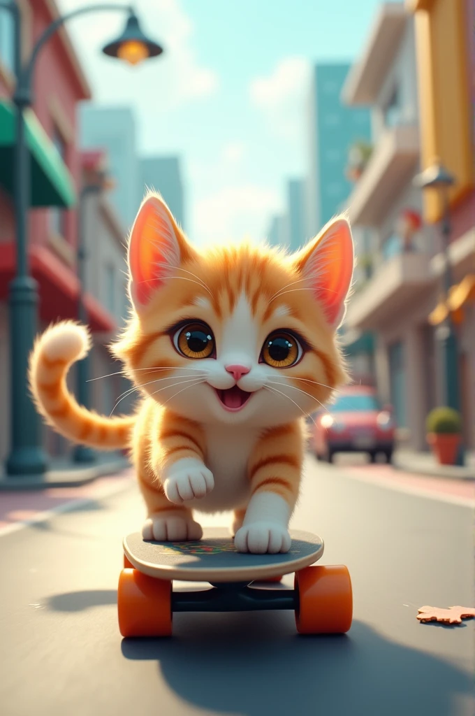Very cute cat riding a skateboard