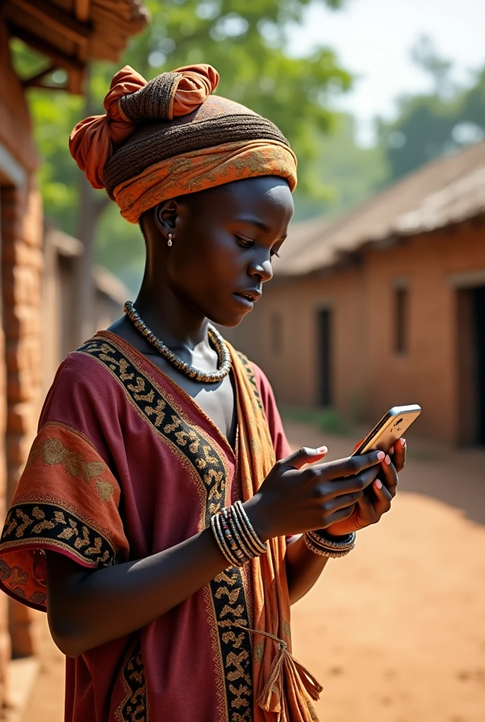un jeune Burkinabe étonné devant son telephone
