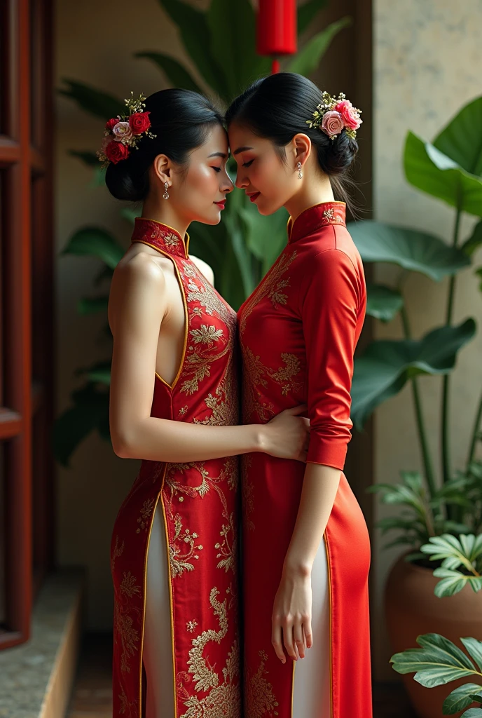 You help me create pictures, Pure Vietnamese lesbianism, a council lady and a maid... Standing next to each other wearing Vietnamese traditional costumes 18+
Front strap
