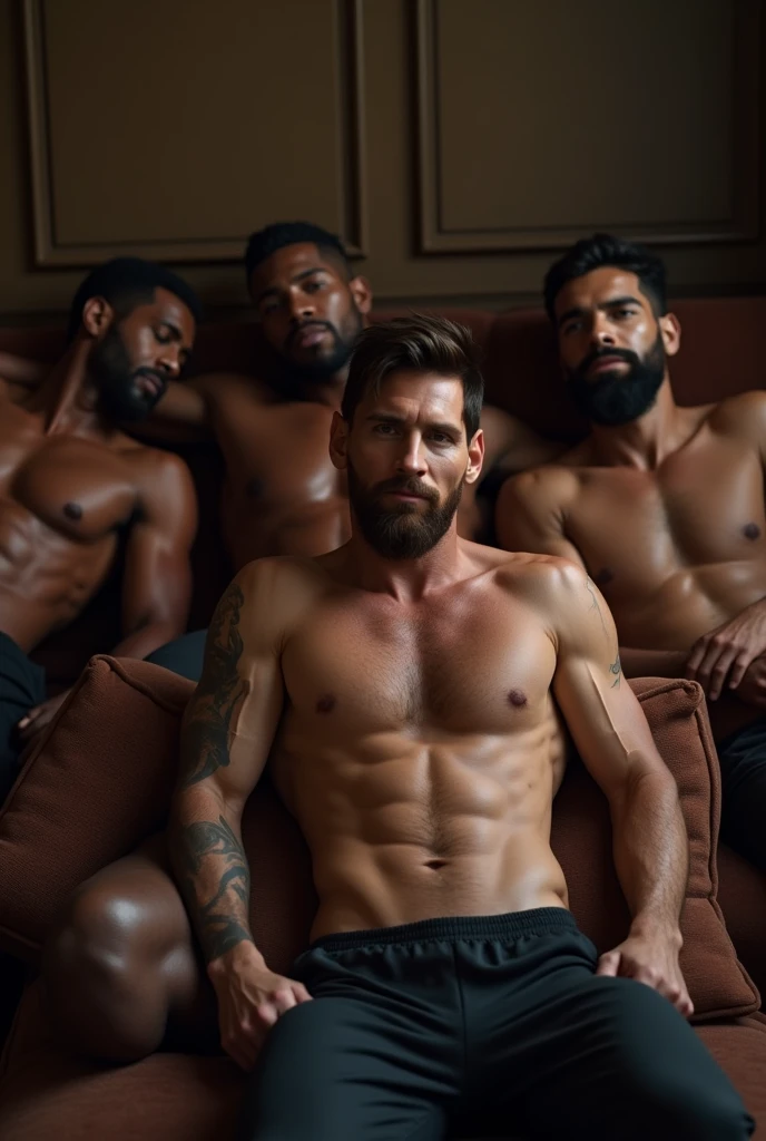 sexy gay messi in sofa and back sofa have 6 black mans