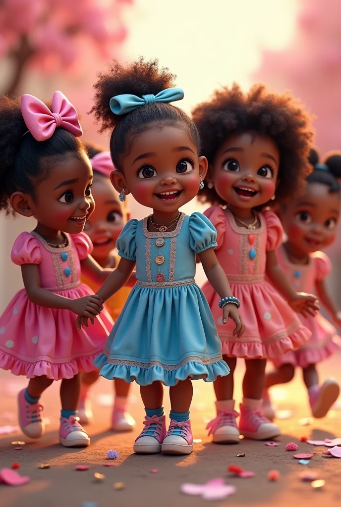 black children in pink and blue clothes