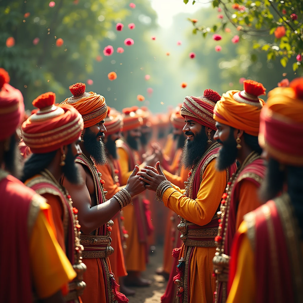 A rajput warrior invite and welcome other rajput warrior, we all wear rajputi turban , and flowers are showering