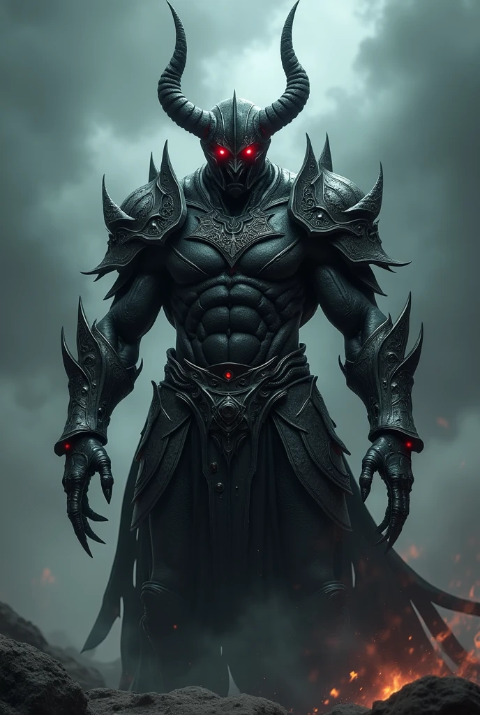 A demonic figure with skin black as coal, a man with a crystal embedded in his chest, a long tail, his body filled with universal and spatial colors, extremely detailed, hyper realistic, 8k, (best quality, 4k, 8k, highres, masterpiece:1.2), ultra-detailed, (realistic, photorealistic, photo-realistic:1.37), HDR, UHD, studio lighting, ultra-fine painting, sharp focus, physically-based rendering, extreme detail description, professional, vivid colors, dark fantasy, gothic, surreal, otherworldly, mystical, sinister, ominous