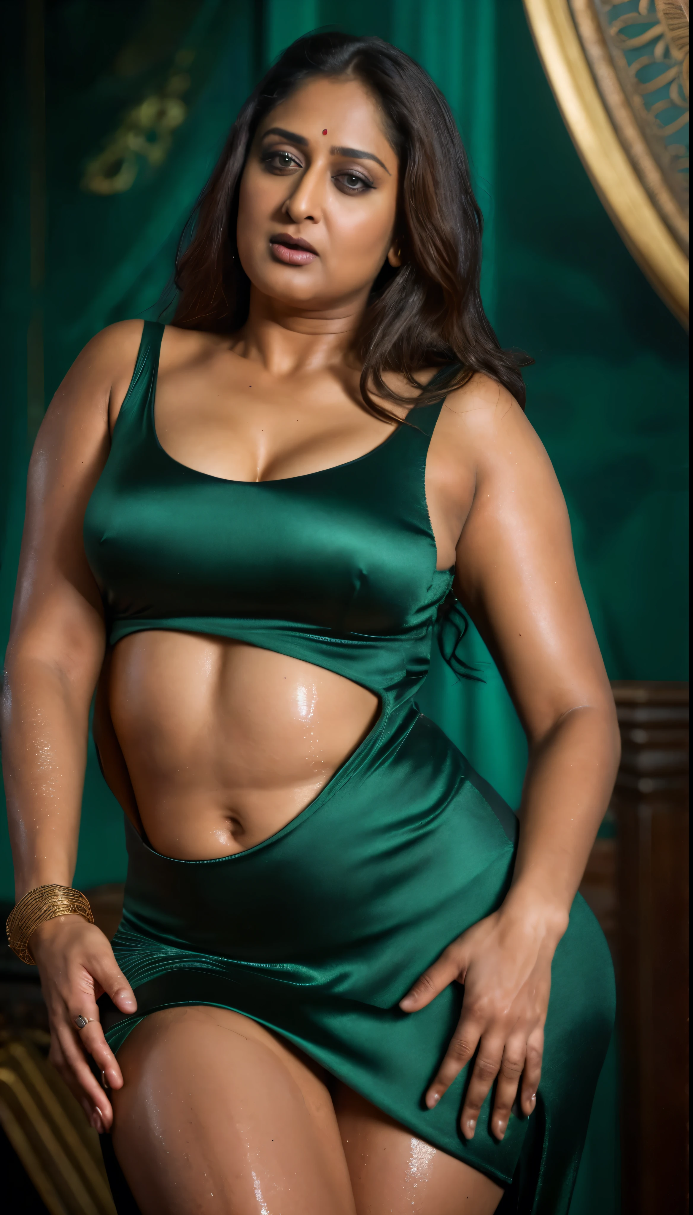 50yo mature MILF Anushka Shetty,((best quality)), ((masterpiece)), ((realistic)), Medusa, full body, the hair composed of countless small snakes, green eyes, female face,metal carved top, royal aura, trend on artstation , sharp focus, studio photo, intricate detail, very detailed, detailed eye, illustration, very detailed, sharp focus, skin texture, skin pores, veins, astounding details, aesthetics, sensual, (wet, oil-lubricated),(sweaty),professional photograph, erotic fantasy, sensually appealing, seductress, artistic aesthetic photography, 4k, cinematic lighting, royal room, dark Moody tone, very aesthetic, dark desire,