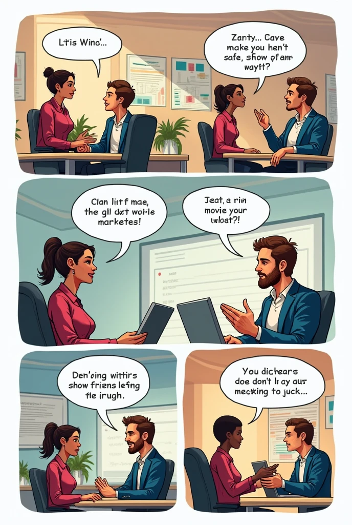 QaComic strip with dialogue about marketing