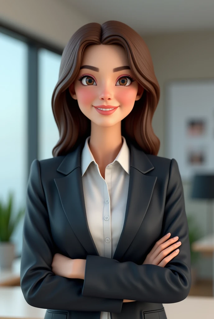 Create an ultra realistic model of a woman on the computer with a blazer for Whatsapp profile picture with a realistic computer 