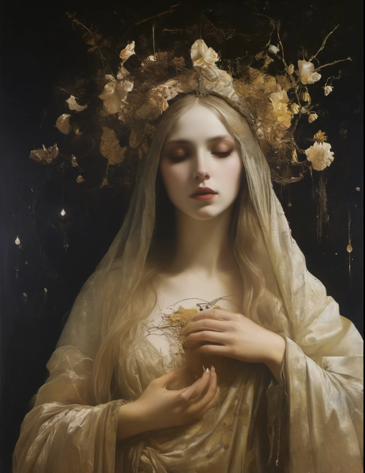James Gurney, Surrealist art , dream-like, mysterious, Provocative, symbolic, Complex, detailed,, (Gothic but very beautiful:1.4), (masterpiece, Highest quality:1.4) , Nicola Samori Style, Summer Goddess